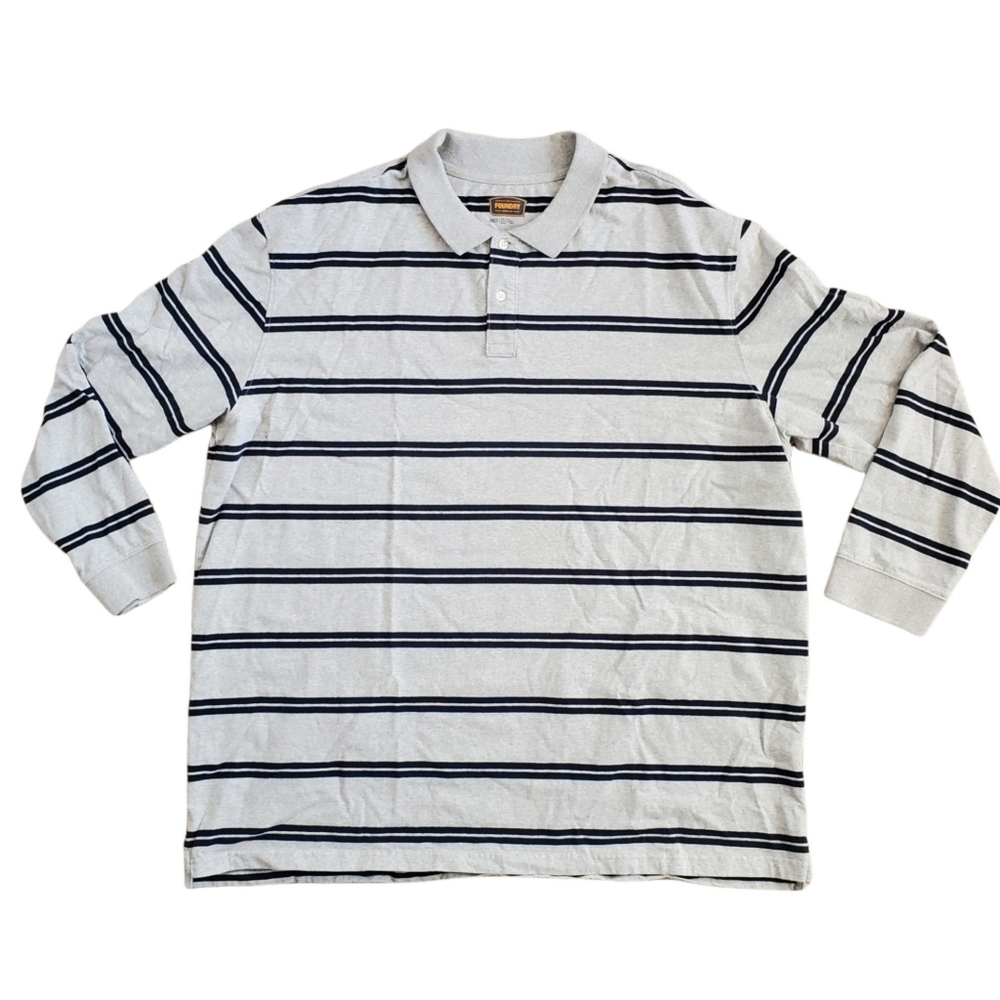 Men's Gray and Navy Striped Long Sleeve Shirt 3XLT